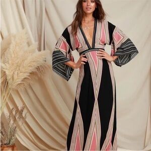 Lulus Montecito Black Print Maxi Dress
